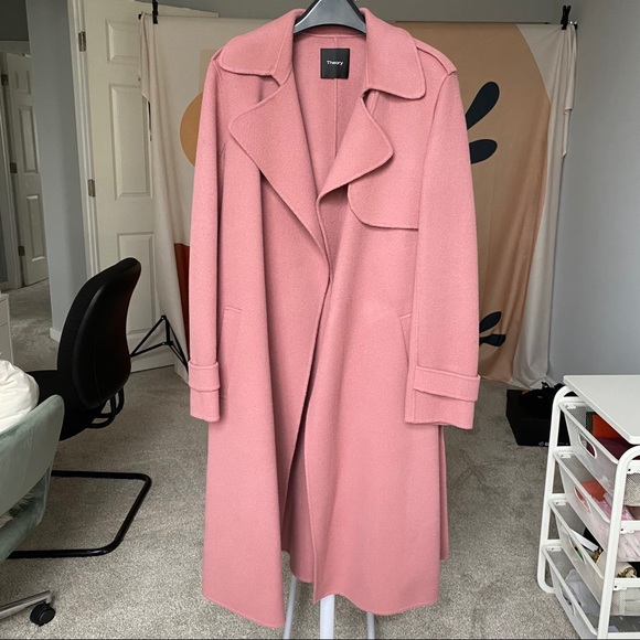 theory wool blend oaklane double face belted coat